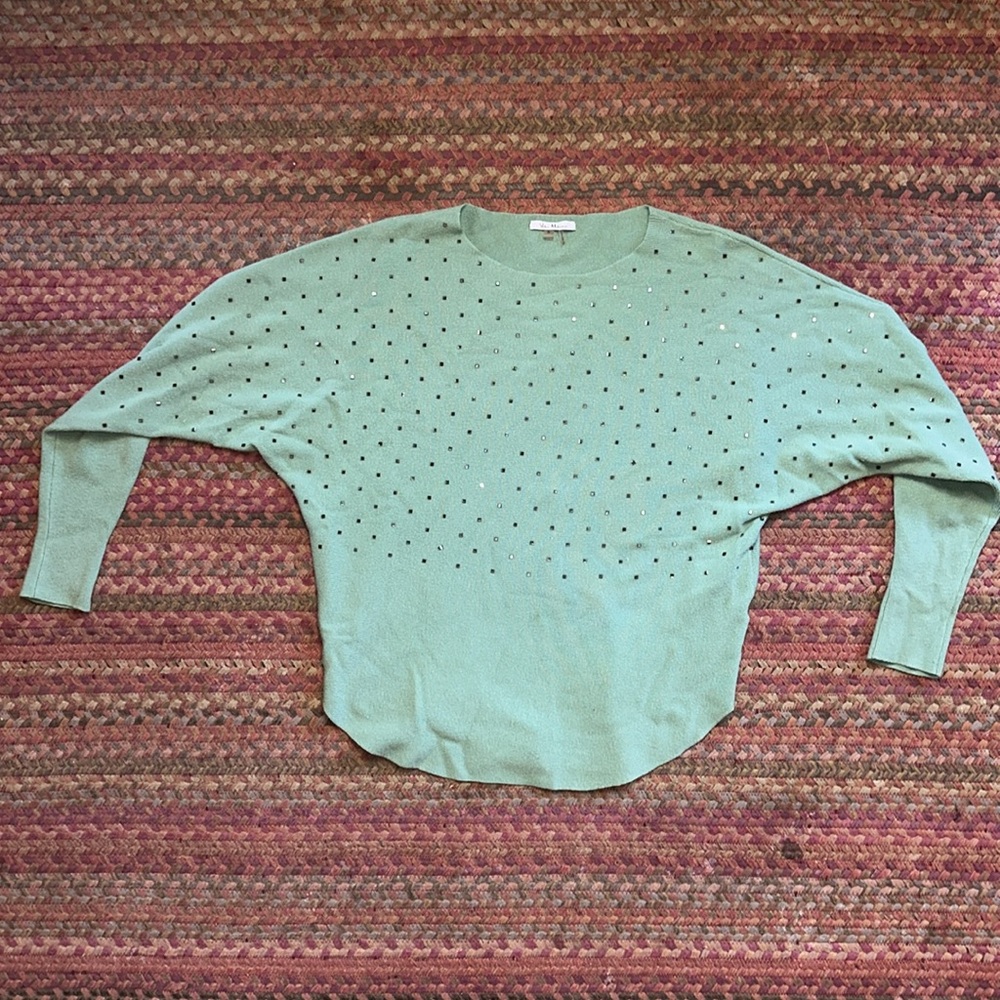 VILA MILANO GREEN RHINESTONE WOOL SWEATER